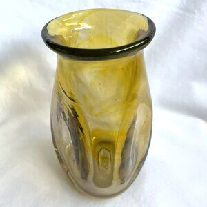 Vtg 6" Signed American Artist Richard Ritter Heavy Triangular Vase Amber MCM Mod